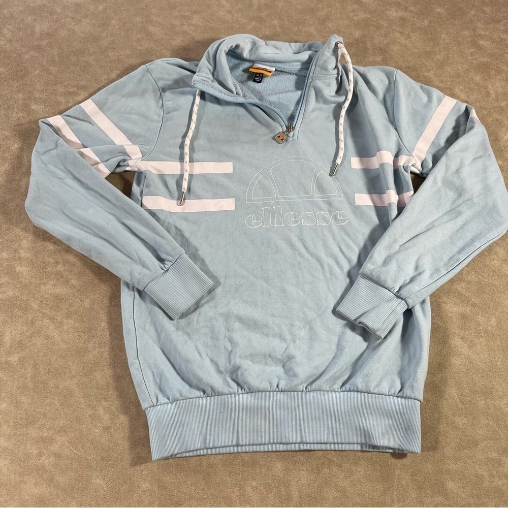 Ellesse Baby Blue White Striped‎ Pullover Hoodie Size 2